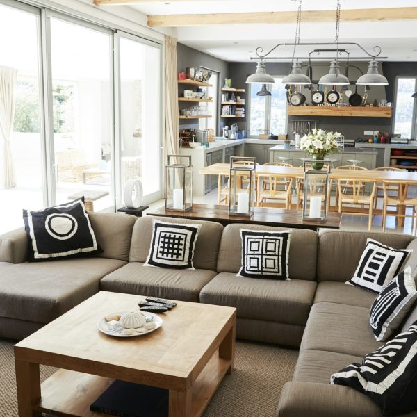 Home Interior With Open Plan Kitchen,Lounge And Dining Area