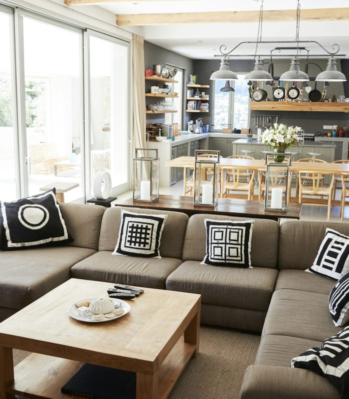 Home Interior With Open Plan Kitchen,Lounge And Dining Area
